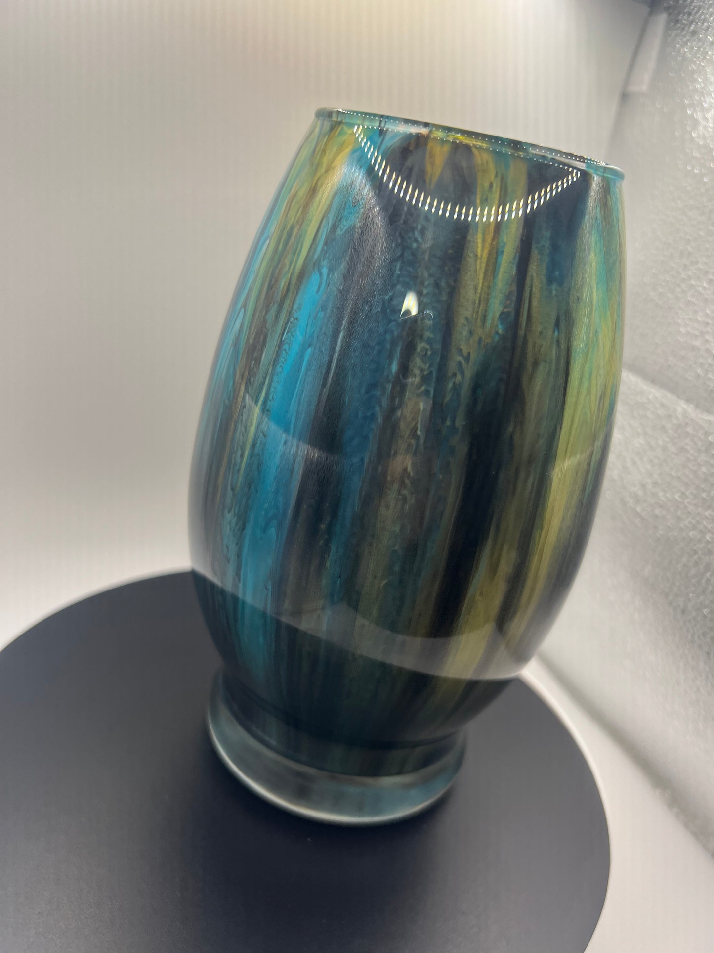 Teal black Mix oval medium vase