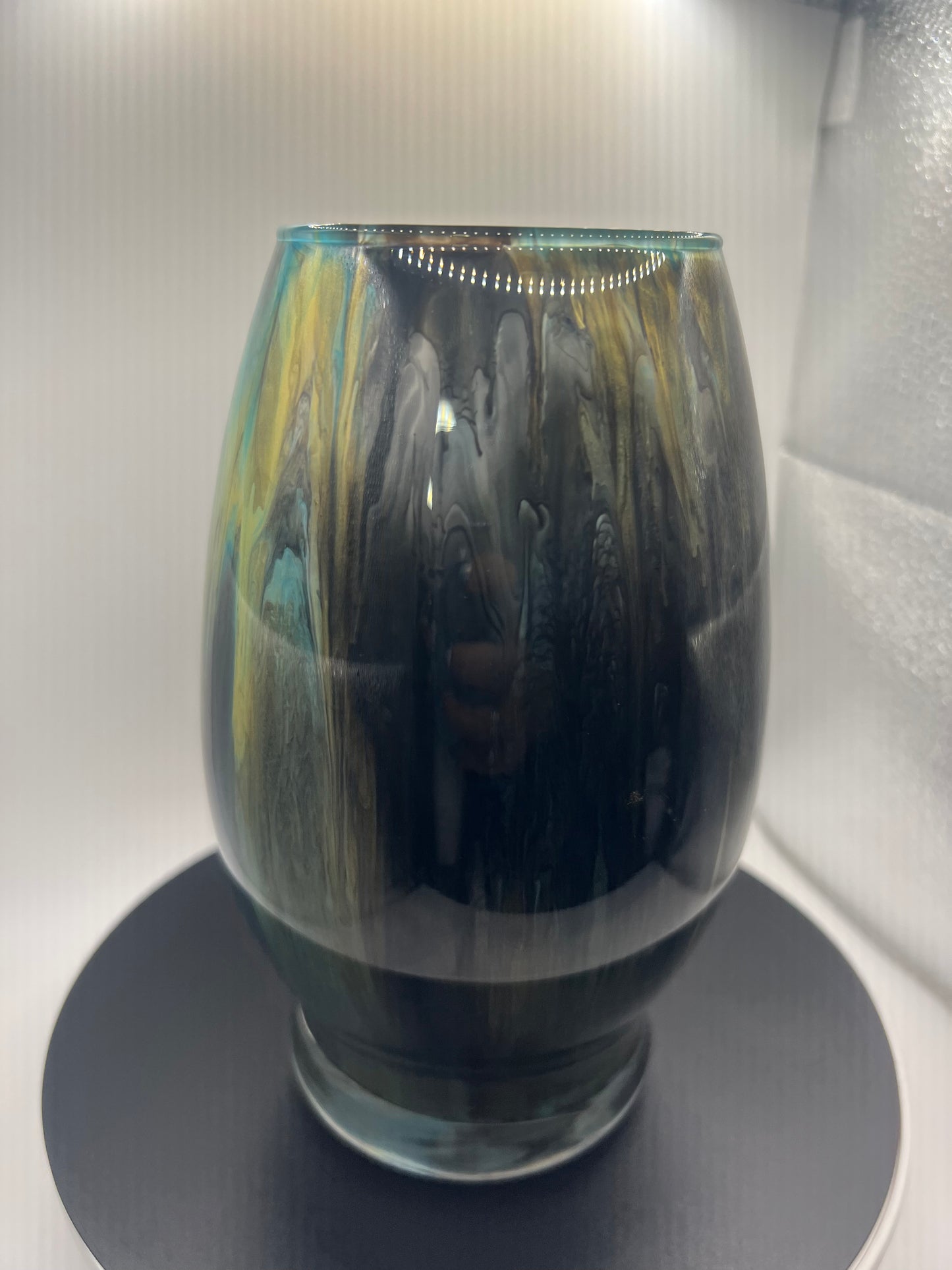 Teal black Mix oval medium vase