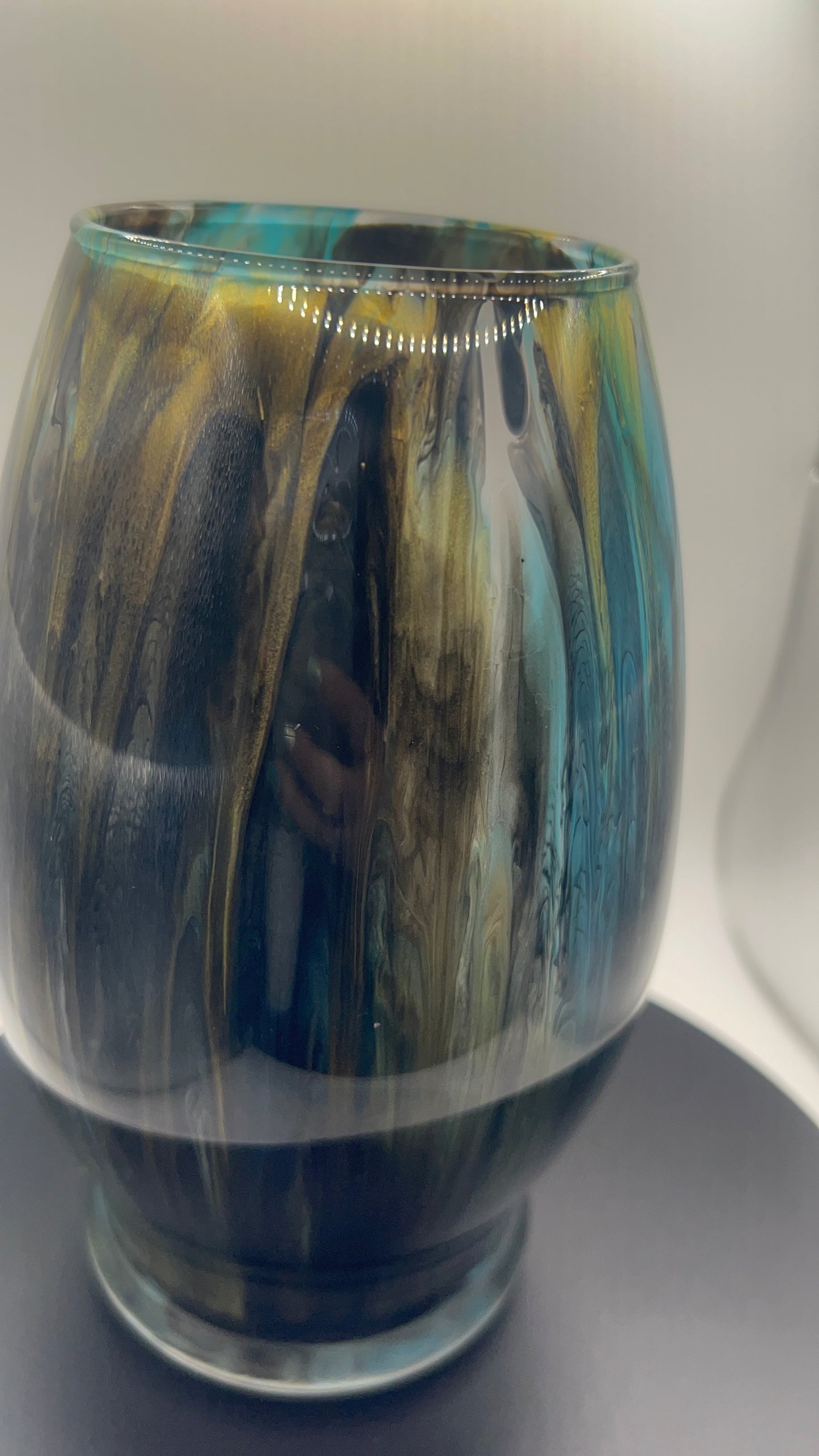 Teal black Mix oval medium vase