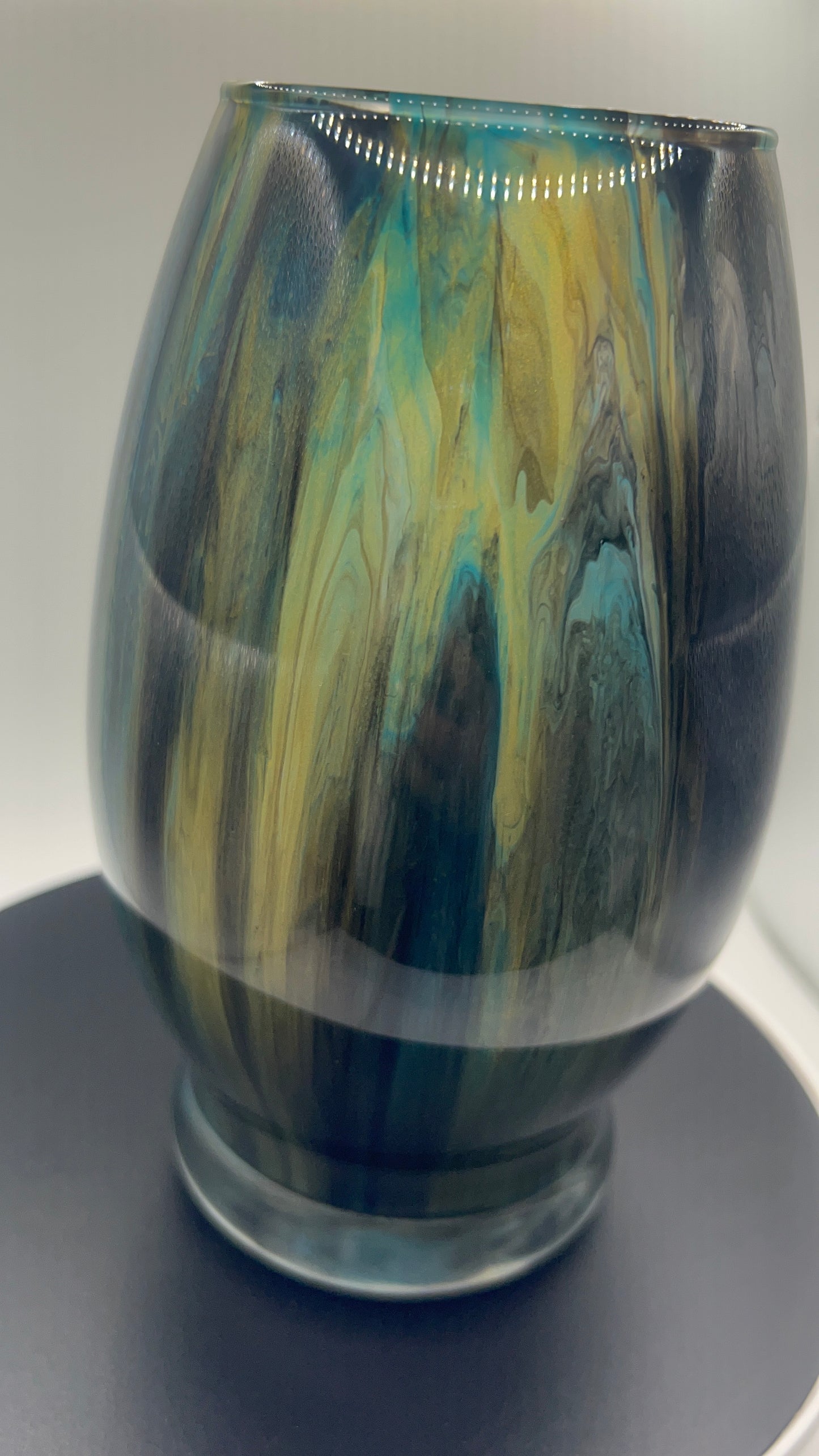 Teal black Mix oval medium vase