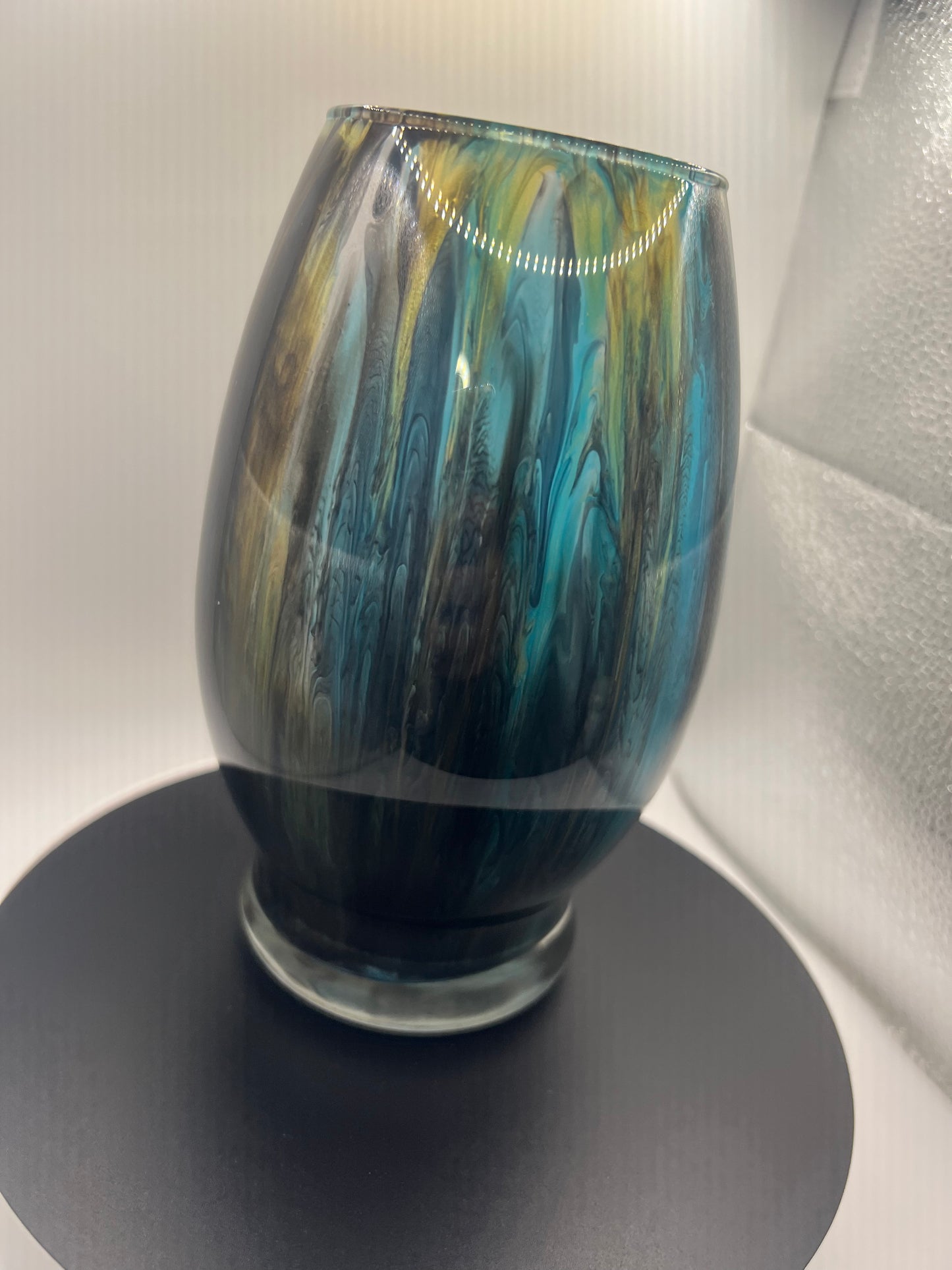 Teal black Mix oval medium vase