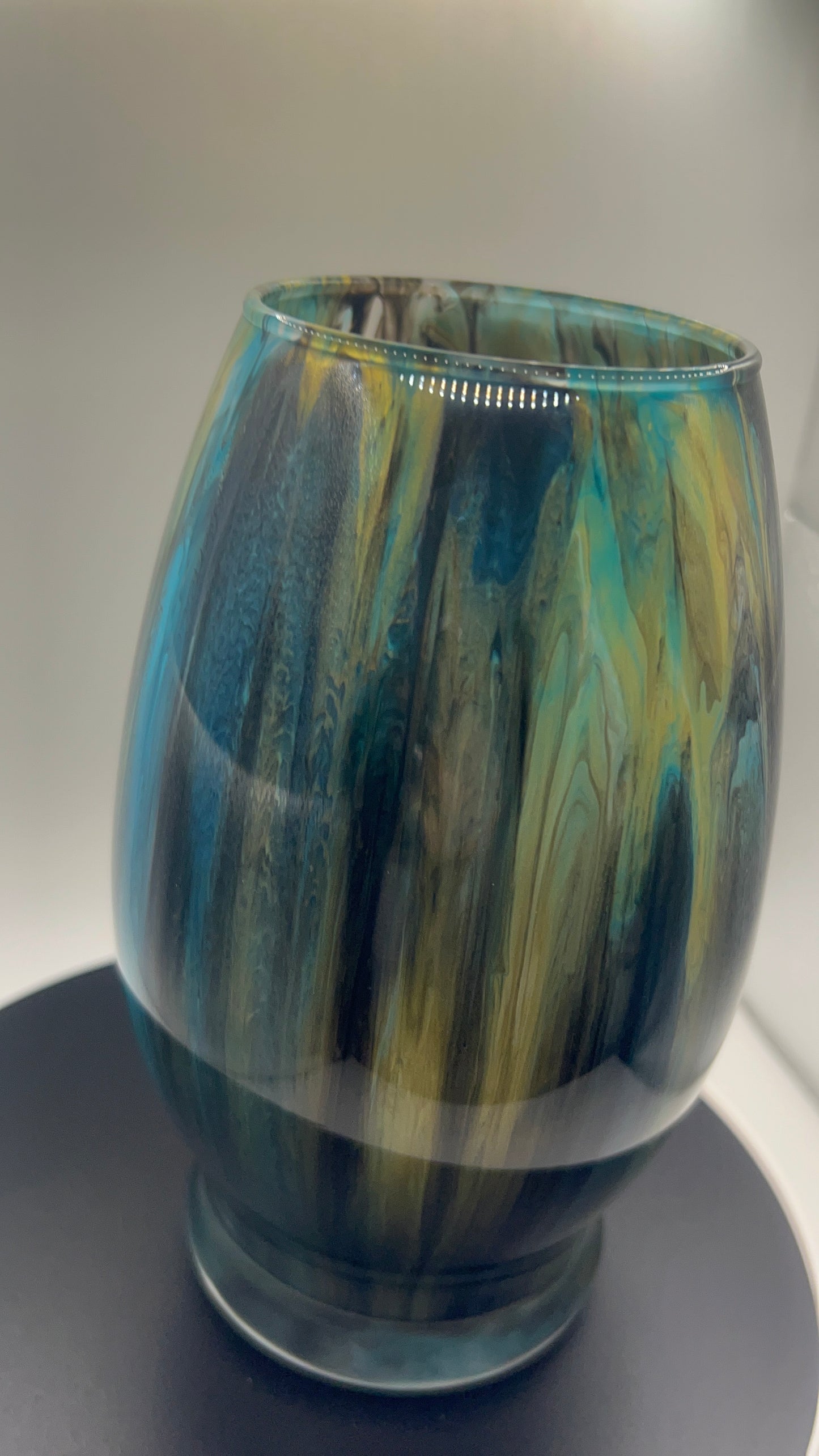 Teal black Mix oval medium vase