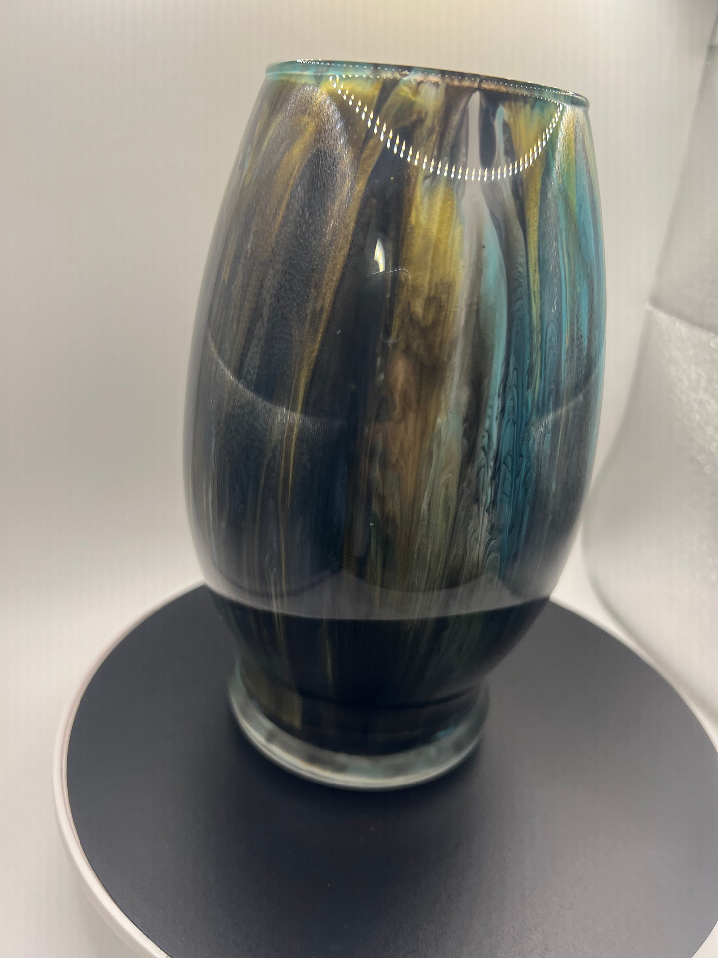 Teal black Mix oval medium vase