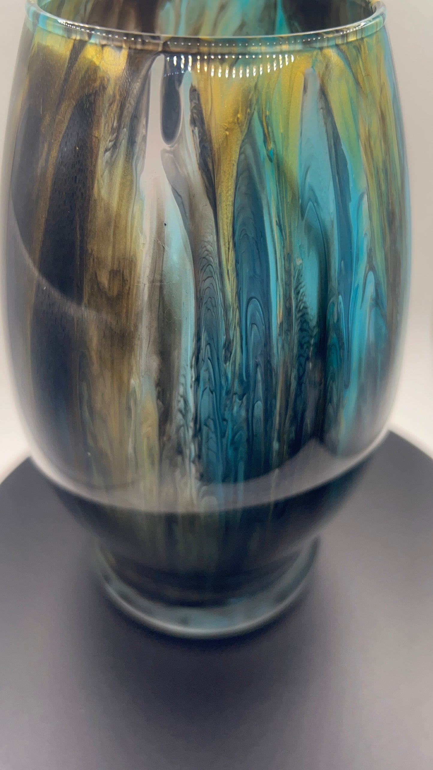 Teal black Mix oval medium vase