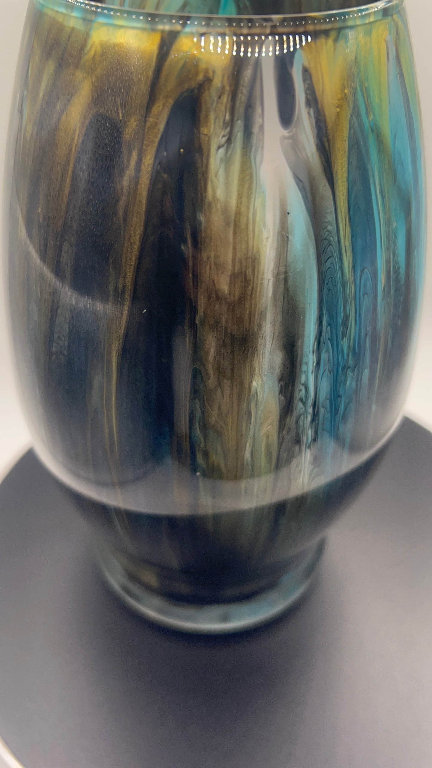 Teal black Mix oval medium vase