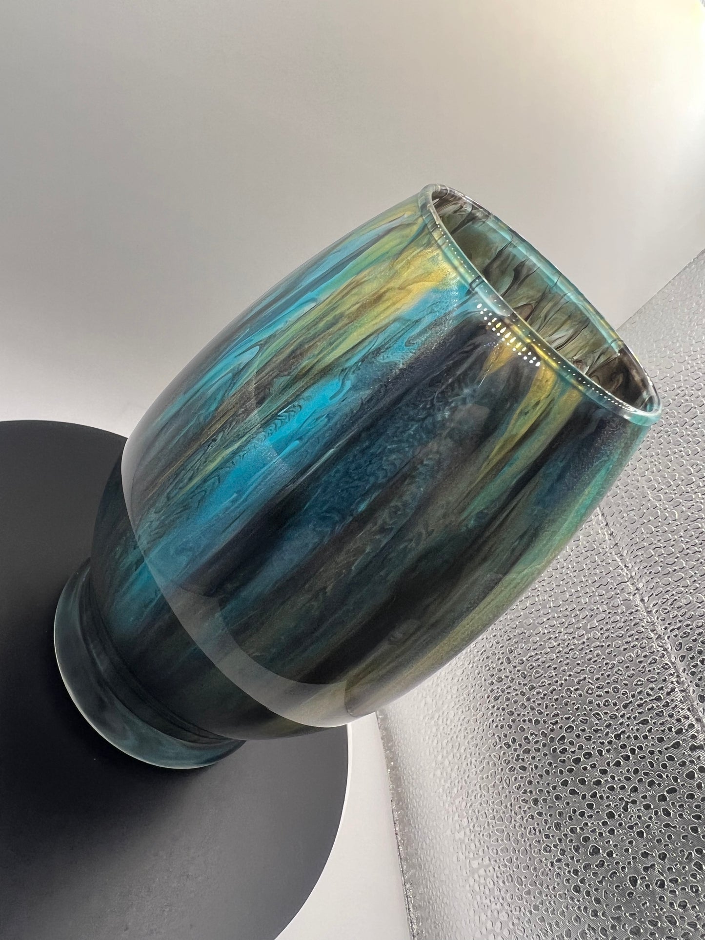 Teal black Mix oval medium vase