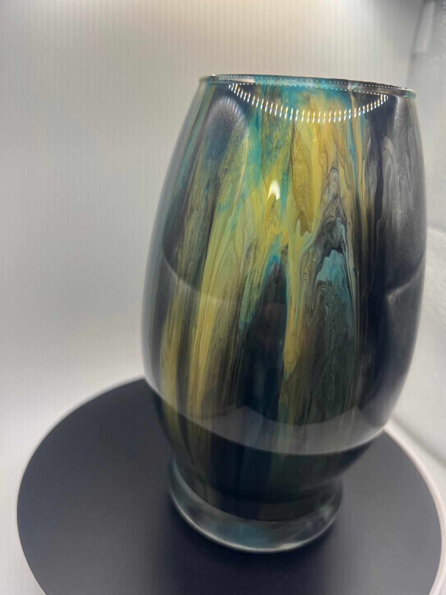 Teal black Mix oval medium vase